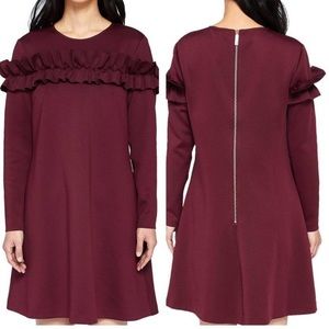 Ted baker maroon zufara ruffle o blood cocktail dress